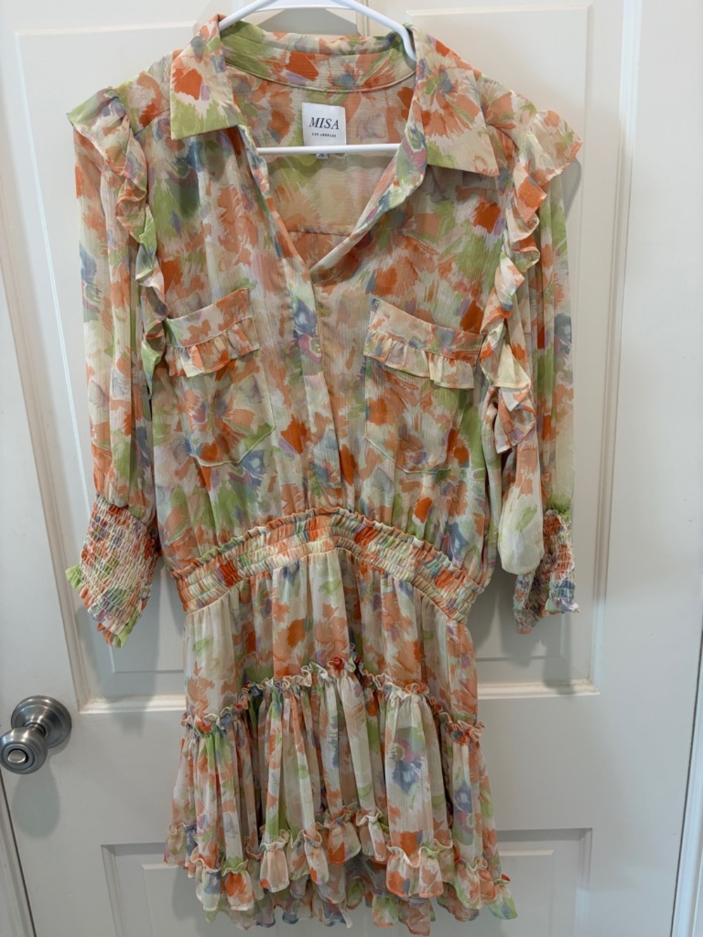 Misa Los Angeles Floral Mini Dress in Orange, Green, Cream